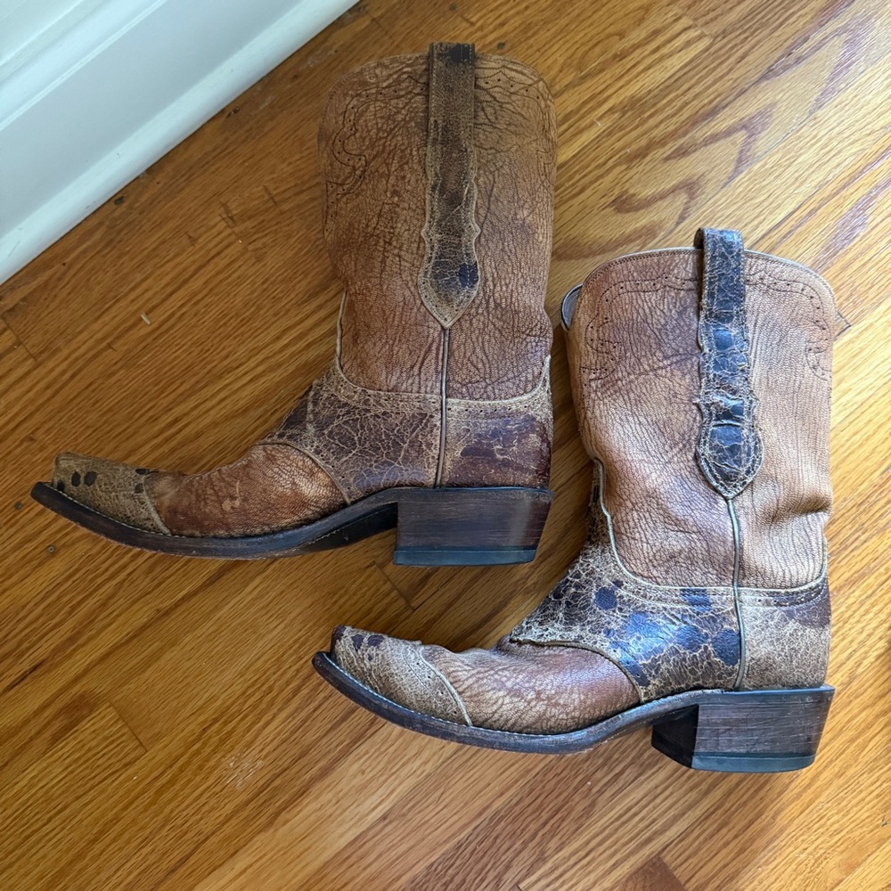 Lucchese Leather Cowboy Boots with Exotic Leather Detail